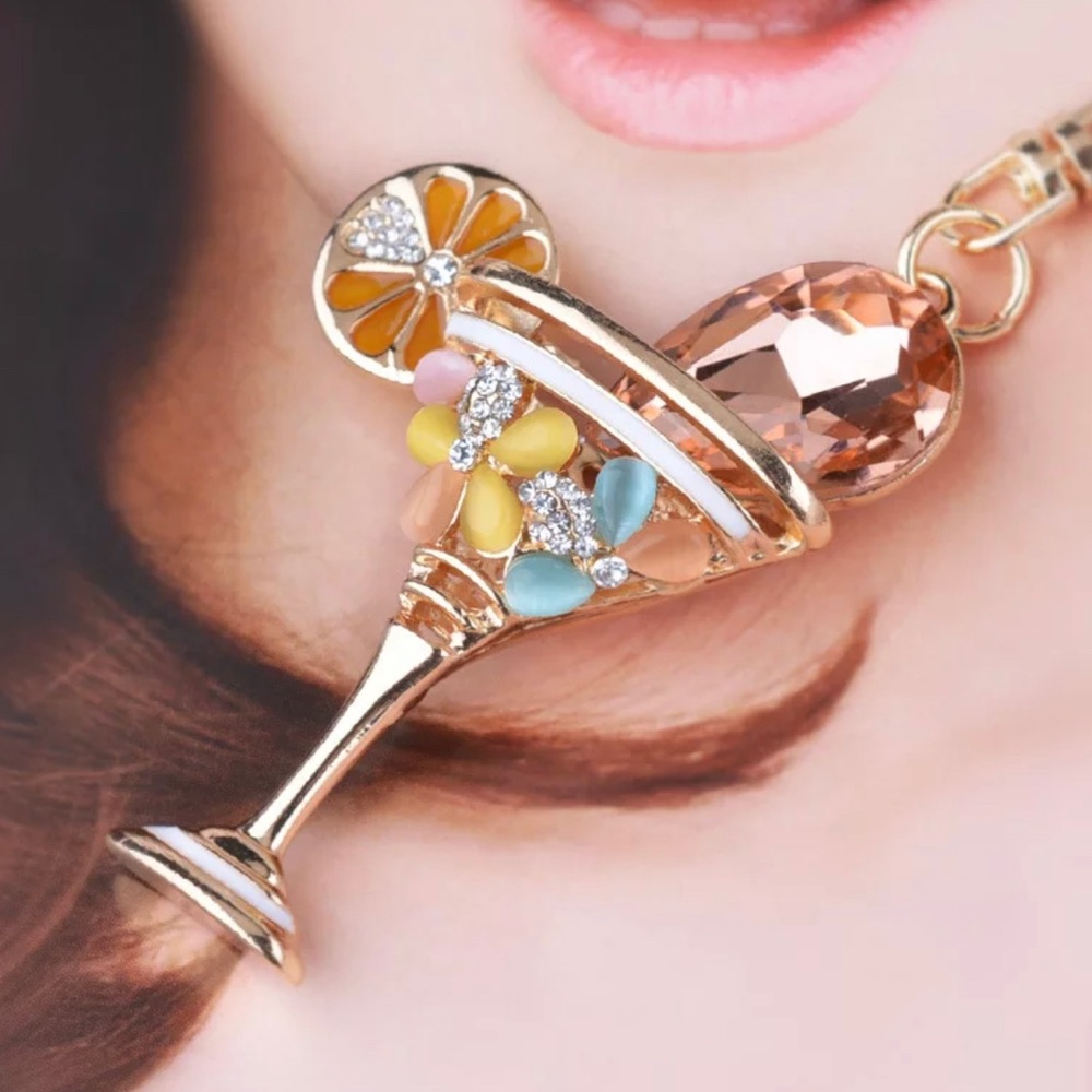 Martini Glass Rhinestone Bag Charm & Key Chain - Picture 2 of 7
